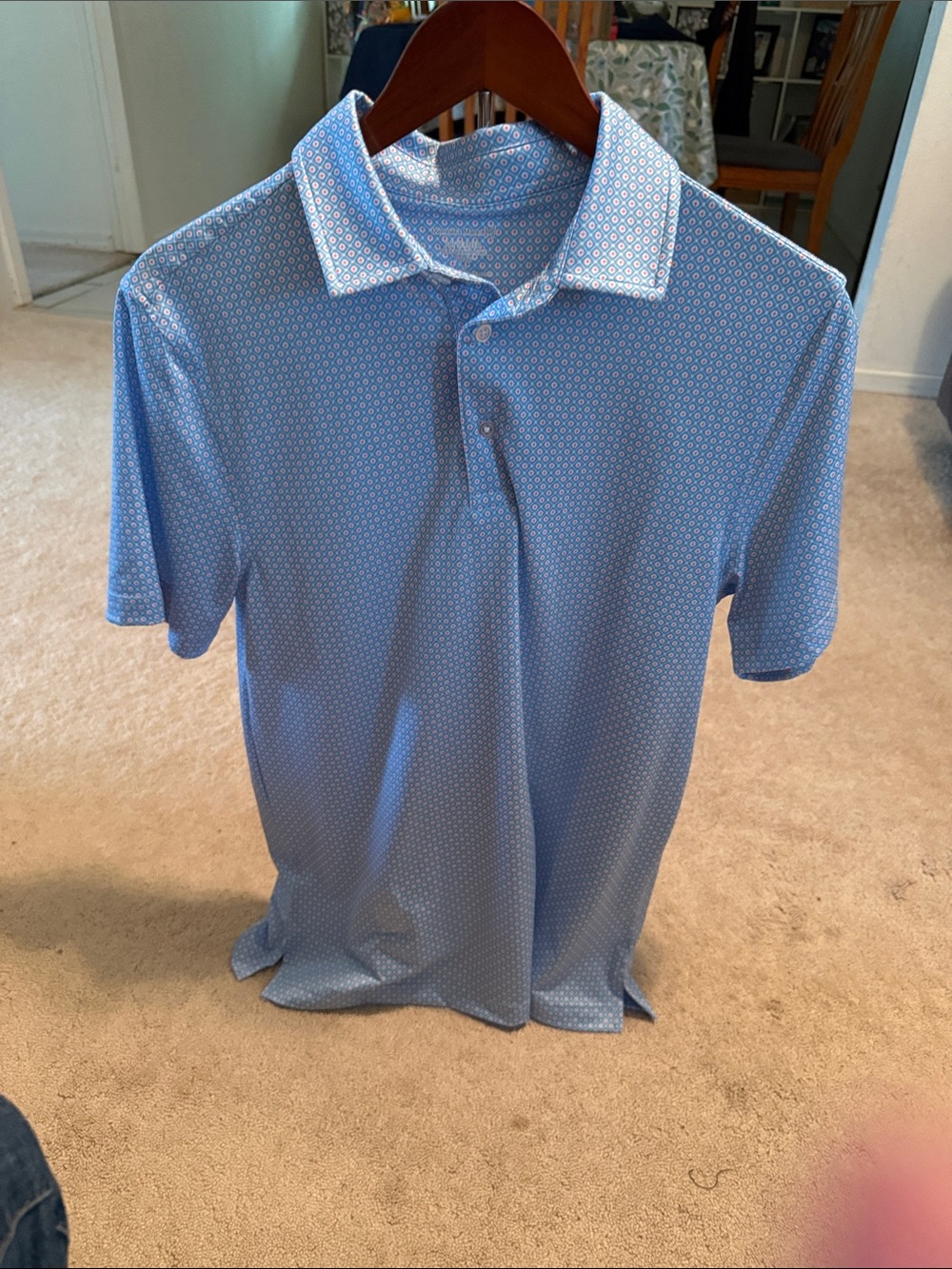 NWOT Men's Member’s Mark Sm. Light Blue Micro-Pattern Polo Shirt